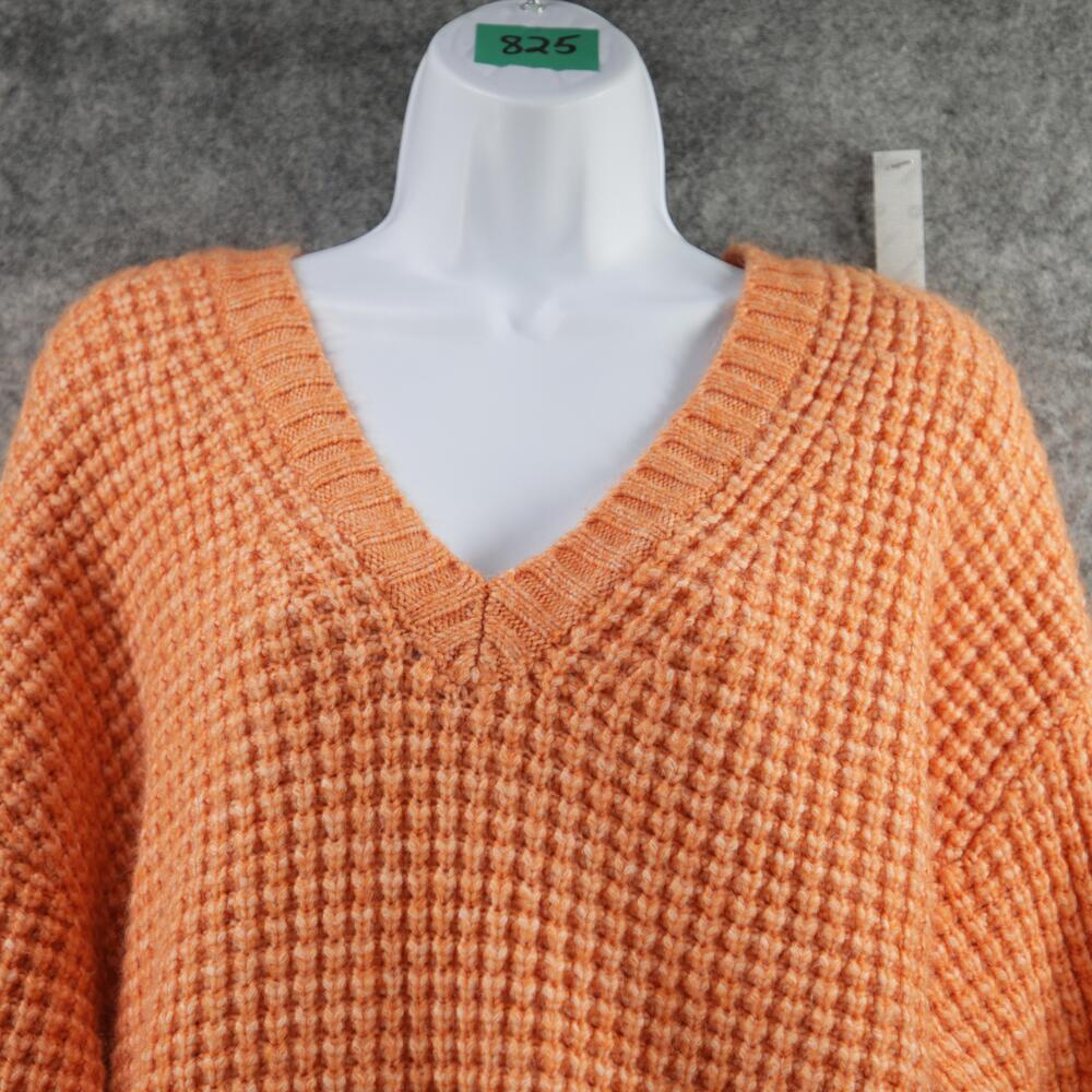 American Eagle Sweater Womens Small Orange Waffle Knit Pullover V Neck Soft Cozy - Picture 2 of 12